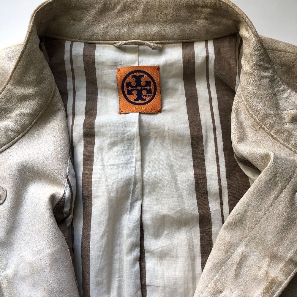 VTG Tory Burch Ivory Gold Distress Suede Jacket